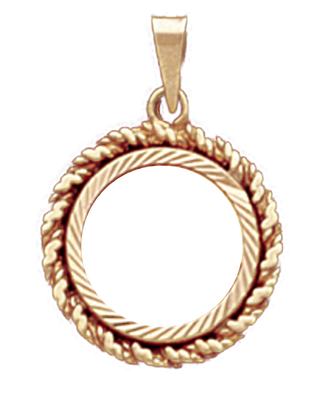 14K Gold DIAMOND CUT ROPE Bezel Pendant 14 mm