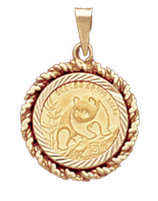 14K Gold DIAMOND CUT ROPE Bezel Pendant 14 mm