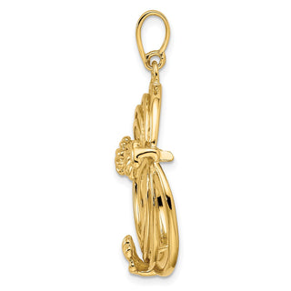 14k Yellow Gold Polished Triple Wire w/ Shell Prongs 16.5mm Coin Bezel Pendant - Fits 1/10 oz American Eagle and 1/10 oz Krugerrand