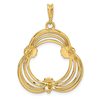 14k Yellow Gold Polished Triple Wire w/ Shell Prongs 16.5mm Coin Bezel Pendant - Fits 1/10 oz American Eagle and 1/10 oz Krugerrand