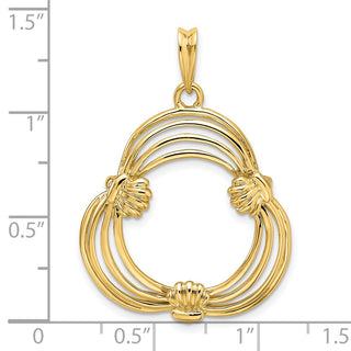 14k Yellow Gold Polished Triple Wire w/ Shell Prongs 16.5mm Coin Bezel Pendant - Fits 1/10 oz American Eagle and 1/10 oz Krugerrand