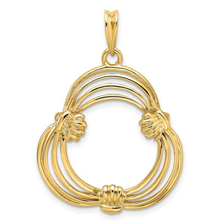 14k Yellow Gold Polished Triple Wire w/ Shell Prongs 16.5mm Coin Bezel Pendant - Fits 1/10 oz American Eagle and 1/10 oz Krugerrand