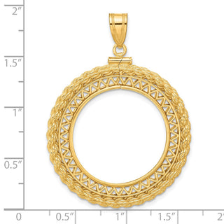 14k Yellow Gold Filigree w/ Rope Screw Top 25.0mm Coin Bezel Pendant - Fits 1/2 oz Maple Leaf and Other Coins