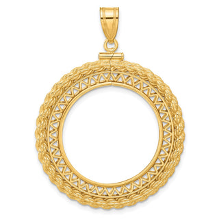 14k Yellow Gold Filigree w/ Rope Screw Top 25.0mm Coin Bezel Pendant - Fits 1/2 oz Maple Leaf and Other Coins