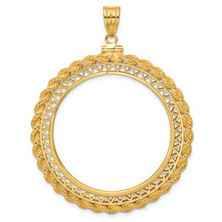 14k Yellow Gold Filigree w/ Rope Screw Top 34.2mm Coin Bezel Pendant - Fits US $20 Liberty and US $20 St. Gaudens