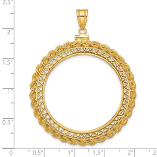 14k Yellow Gold Filigree w/ Rope Screw Top 34.2mm Coin Bezel Pendant - Fits US $20 Liberty and US $20 St. Gaudens