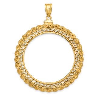 14k Yellow Gold Filigree w/ Rope Screw Top 34.2mm Coin Bezel Pendant - Fits US $20 Liberty and US $20 St. Gaudens
