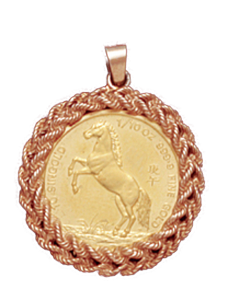 14K Gold DOUBLE ROPE Bezel Pendant 18 mm