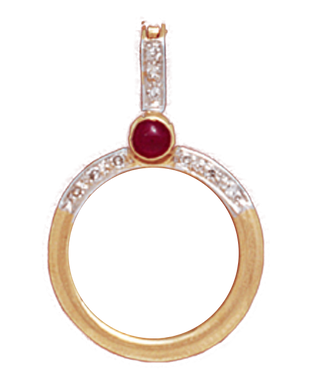 14K Yellow Gold RUBY/DIAMOND ENHANCER Bezel Pendant 16.5 mm