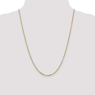 24" 14k Yellow Gold 2.2mm Diamond-cut Round Open Link Cable Chain Necklace