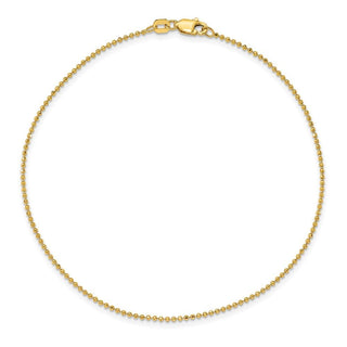 10" 14k Yellow Gold 1.2mm Diamond-cut Beaded Chain Anklet