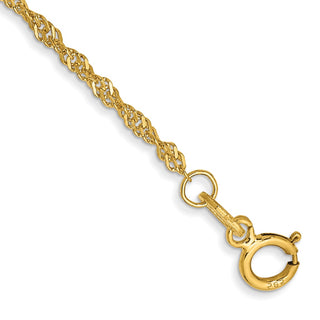7" 14k Yellow Gold 1.4mm Singapore Chain Bracelet