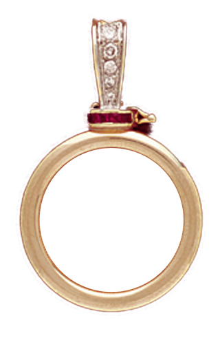14K Gold DIAMOND - RUBY ENHANCER Bezel Pendant 22 mm
