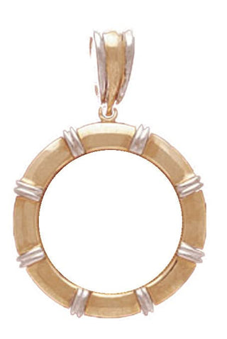 14K Gold Bezel RHODIUM BAR ENHANCER Pendant 27 mm