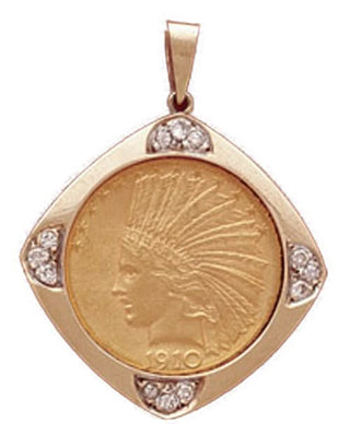 14K Gold Bezel DIAMOND CUSHION Pendant - , 27 mm