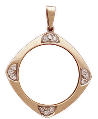 14K Gold Bezel DIAMOND CUSHION Pendant - , 27 mm
