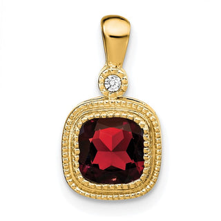 14k Yellow Gold Cushion Garnet and Diamond Pendant PM3665-GA-001-YA