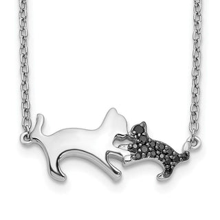 14k White Gold Black Diamond Mother and Baby Cat 18 inch Necklace PM3773-BK-006