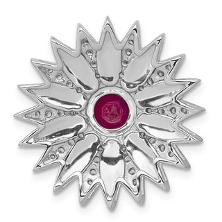 14k White Gold 3/8ctw Diamond and Ruby Flower Slide Pendant