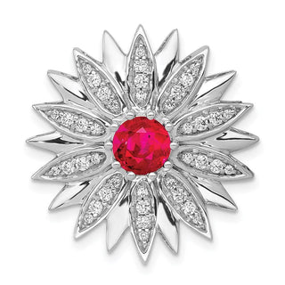14k White Gold 3/8ctw Diamond and Ruby Flower Slide Pendant