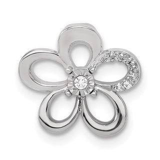 14k White Gold 1/20ctw Diamond Round Petal Flower Slide