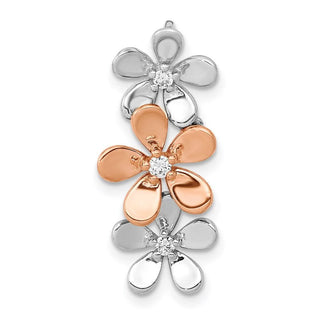 14k Rose and White Gold 1/10ctw Diamond Three Flower Slide Pendant