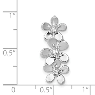 14k White Gold 1/10ctw Diamond Three Flower Slide