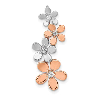 14k Rose and White Gold 1/8ctw Diamond Four Flower Slide Pendant