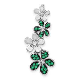 14k White Gold Diamond and Emerald 4 Flowers Pendant PM4045-EM-012-WA