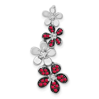 14k White Gold Diamond and .29ctw Ruby Four Flowers Slide Pendant