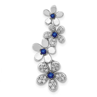 14k White Gold Diamond and .19ctw Sapphire 4 Flowers Pendant