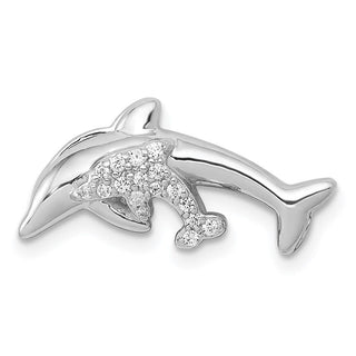 14k White Gold Diamond Dolphins Slide
