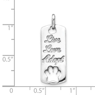 14k White Gold Polished Live Love Adopt Paw Dag Tag Charm