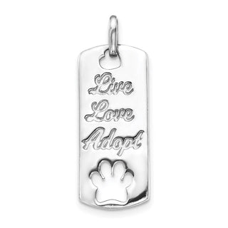 14k White Gold Polished Live Love Adopt Paw Dag Tag Charm
