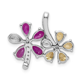 14k White Gold Diamond and 2.44ctw Citrine/Pink Tourmaline Flower Pendant