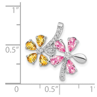14k White Gold Diamond and 2.44ctw Citrine/Pink Tourmaline Flower Pendant