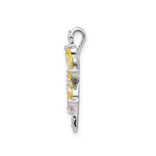 14k White Gold Diamond and 2.20ctw Citrine/Pink Tourmaline Flower Pendant