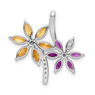 14k White Gold Diamond and 2.20ctw Citrine/Pink Tourmaline Flower Pendant