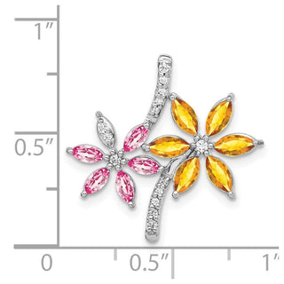 14k White Gold Diamond and 2.20ctw Citrine/Pink Tourmaline Flower Pendant