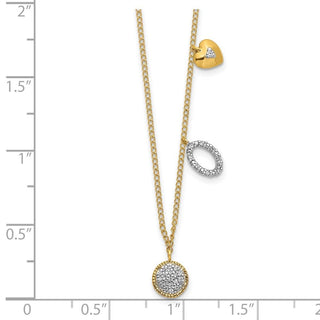 14k Yellow Gold Diamond Two Circle and Heart 16.5 inch Necklace