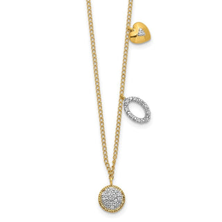14k Yellow Gold Diamond Two Circle and Heart 16.5 inch Necklace