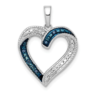 14k White Gold 1/20ctw Blue and White Diamond Heart Pendant