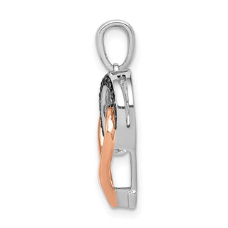 14k White and Rose Gold Polished White and Black Diamond Hearts Pendant