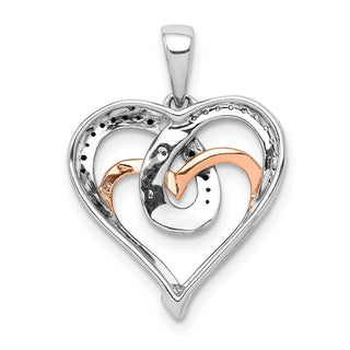 14k White and Rose Gold Polished White and Black Diamond Hearts Pendant