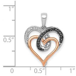 14k White and Rose Gold Polished White and Black Diamond Hearts Pendant