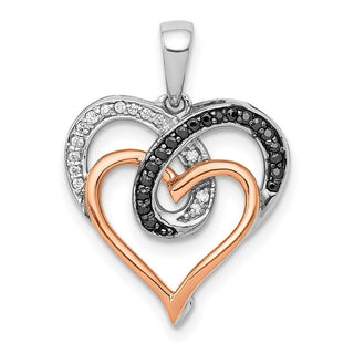 14k White and Rose Gold Polished White and Black Diamond Hearts Pendant