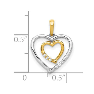 10K White & Yellow Gold Heart Charm Diamond Heart Pendant