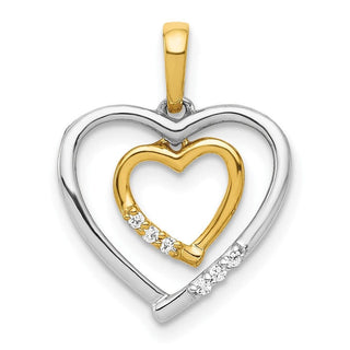 10K White & Yellow Gold Heart Charm Diamond Heart Pendant