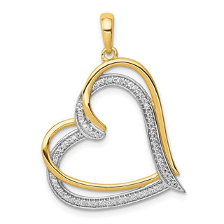 14k Yellow Gold And Rhodium 1/6ctw Diamond Double Heart Pendant