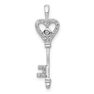 10K White Gold 1/10ctw Diamond Heart Key Pendant